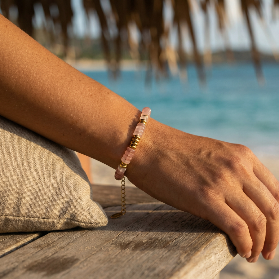Roselle Dusk Armband – Roze Steen & 18K Goud