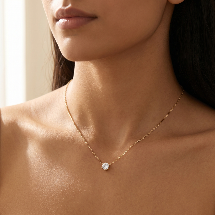 Sterling Zilveren Zirkonia Solitaire Ketting
