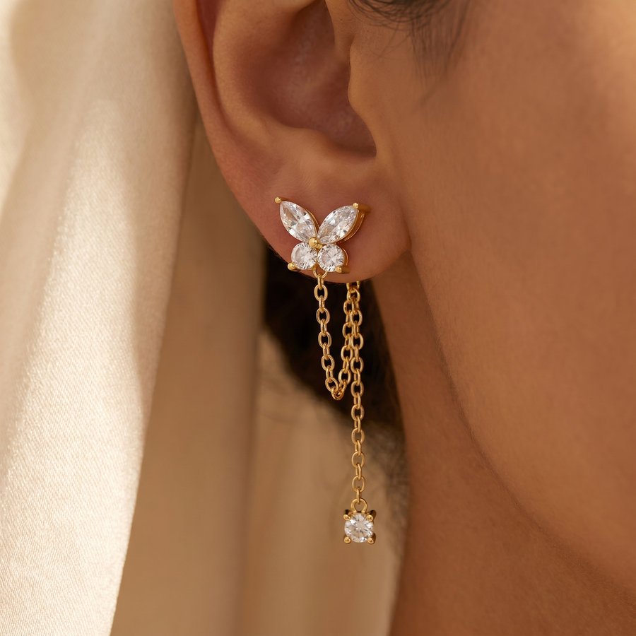 Butterfly Chain Drop Studs — Whisper of Movement