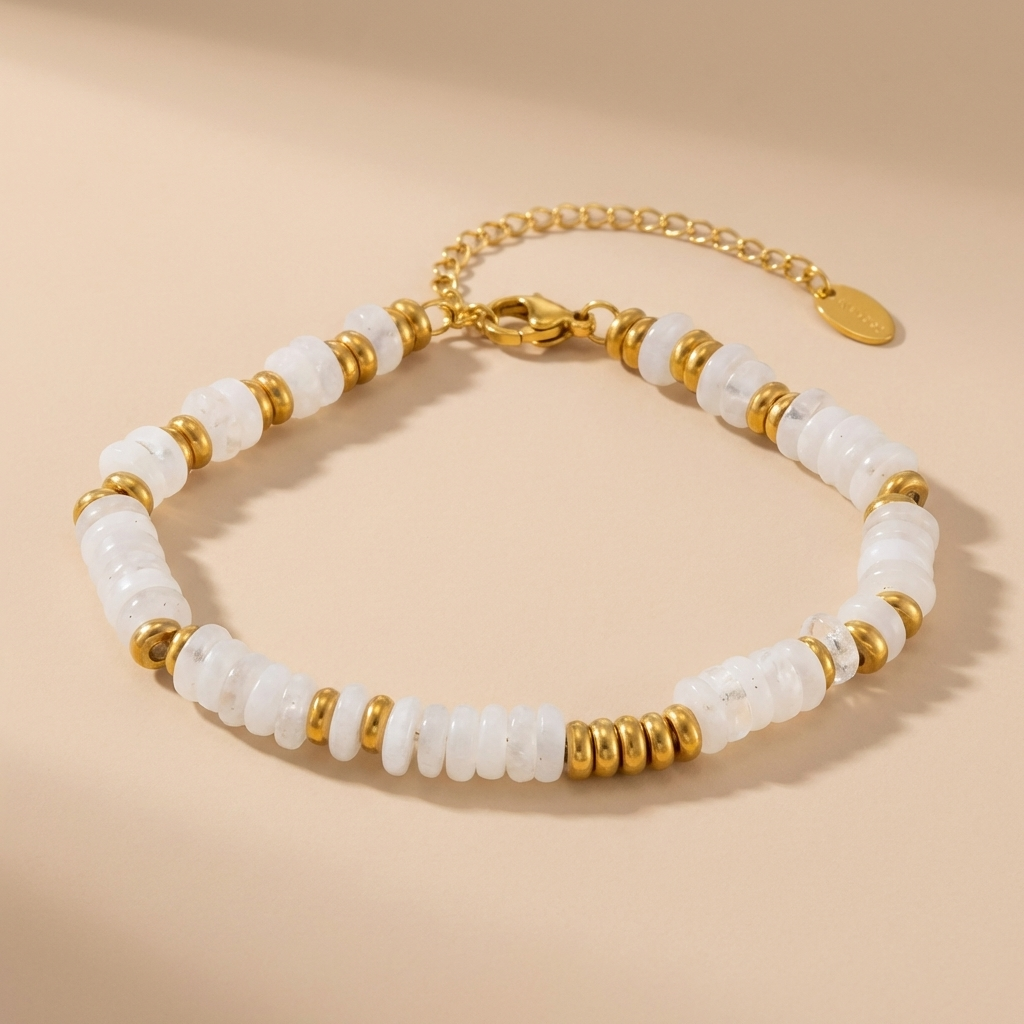 Luminara Shore Bracelet – White Stone & 18K Gold