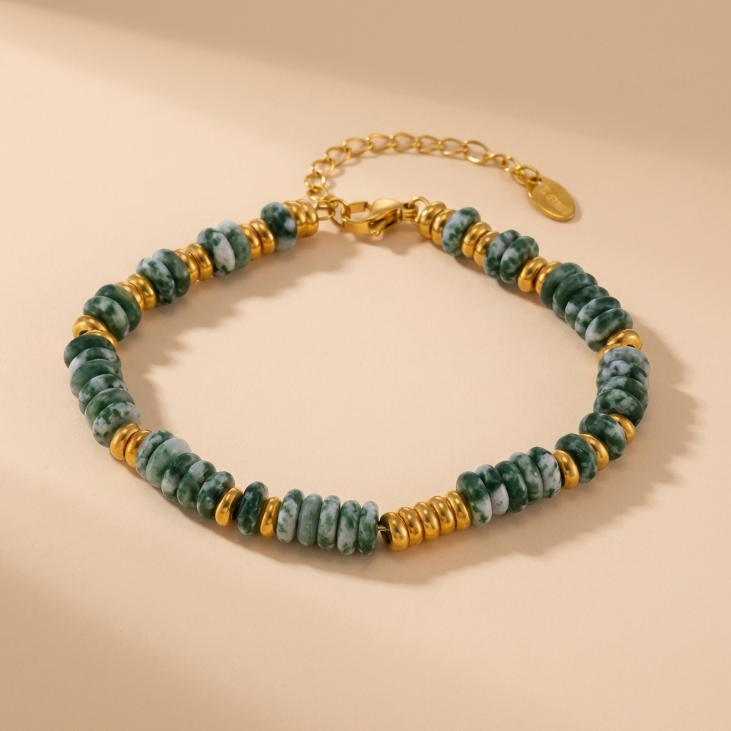 Verdara Grove Bracelet – Green Stone & 18K Gold