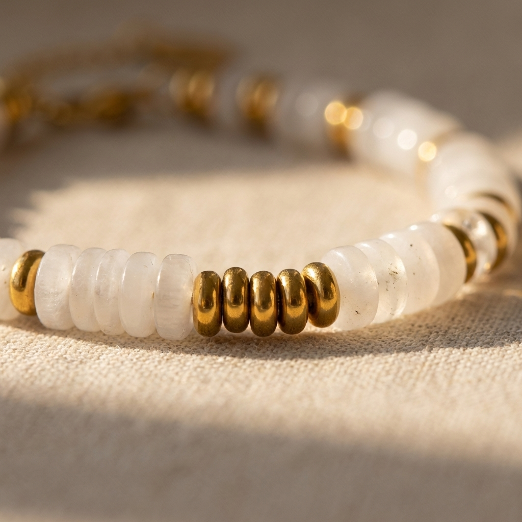 Luminara Shore Bracelet – White Stone & 18K Gold