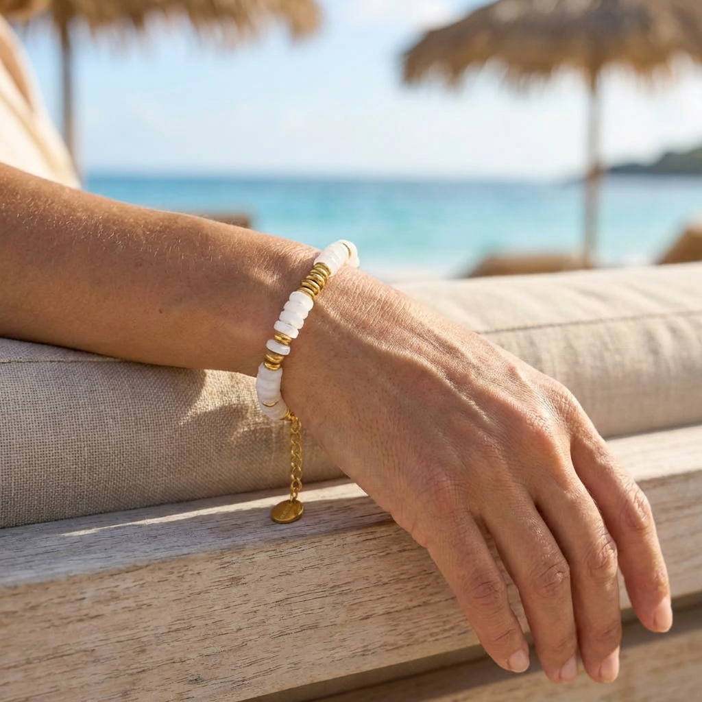 Luminara Shore Bracelet – White Stone & 18K Gold