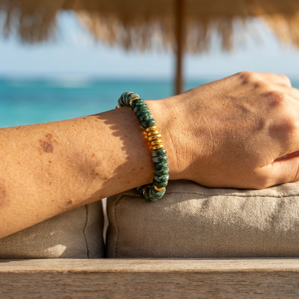 Verdara Grove Bracelet – Green Stone & 18K Gold