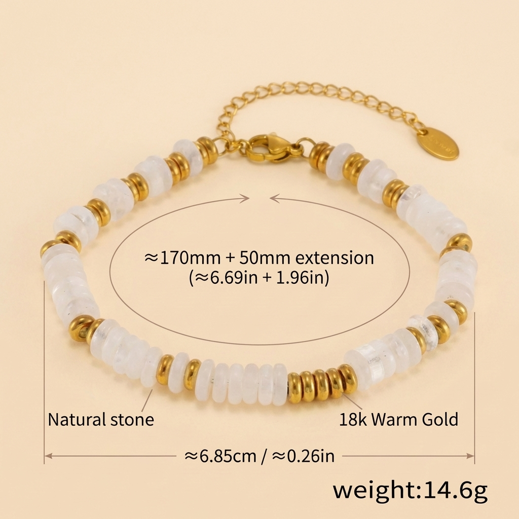 Luminara Shore Bracelet – White Stone & 18K Gold