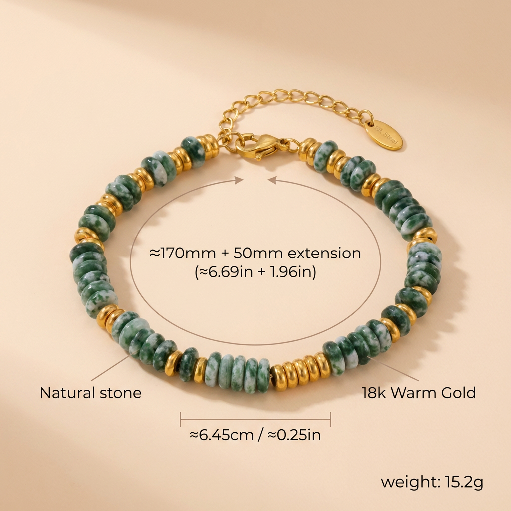 Verdara Grove Bracelet – Green Stone & 18K Gold