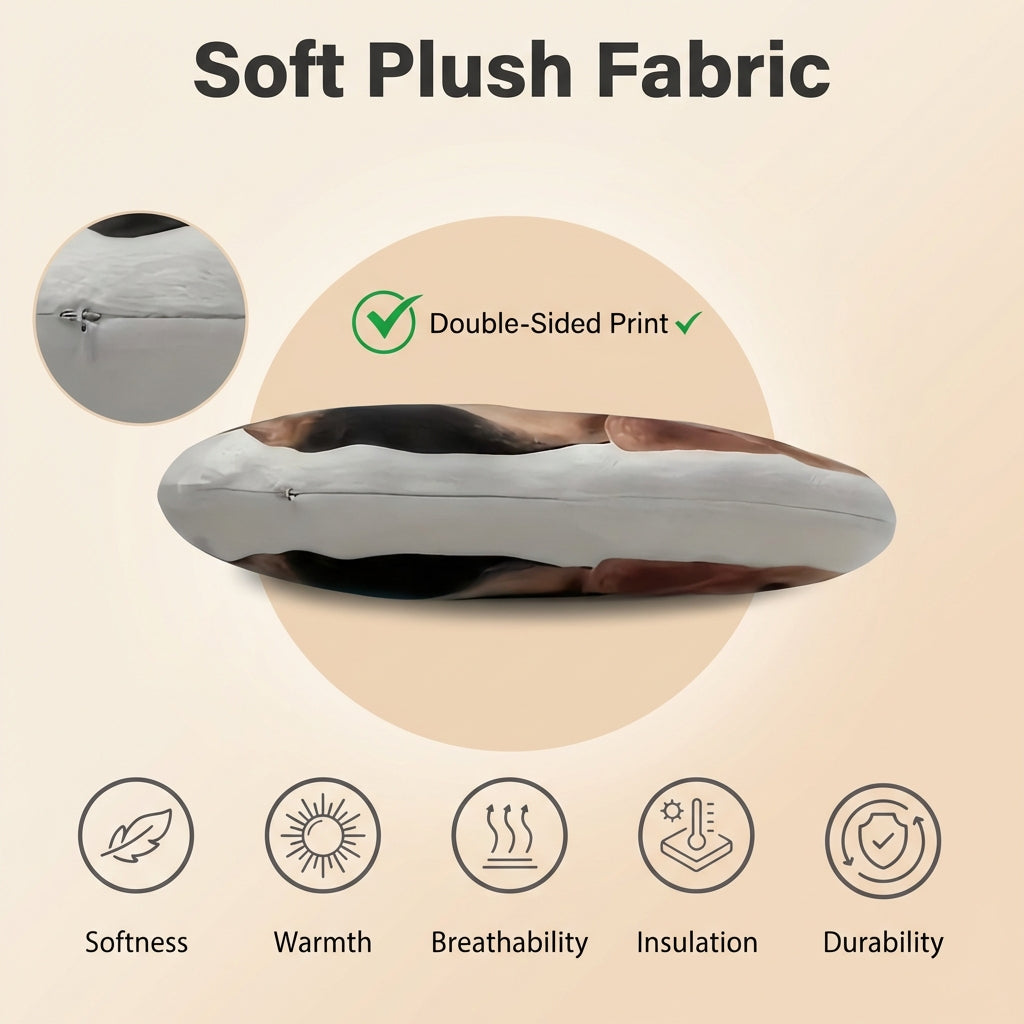 Product with soft plush fabric features on a beige background