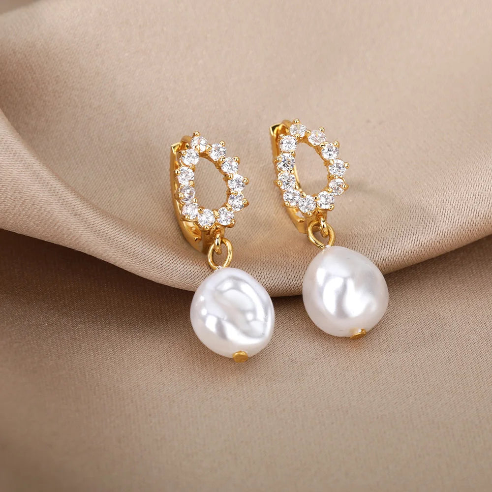 Vintage Baroque Pearl Circle Drop Earrings