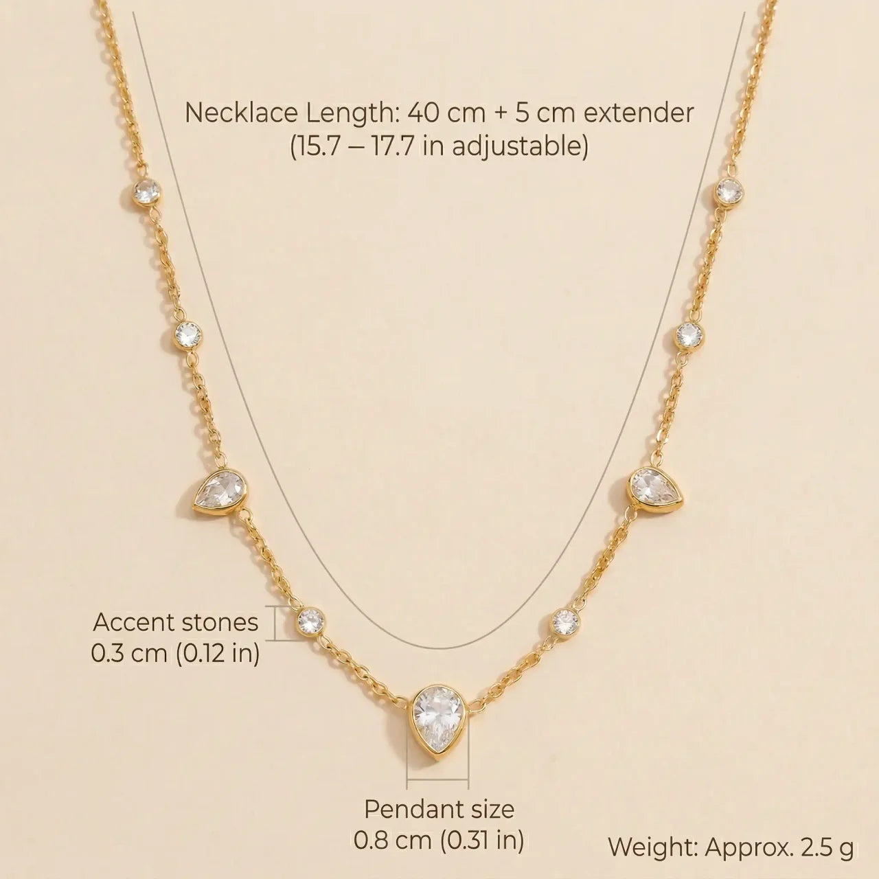Celeste Teardrop Station Necklace — 18k PVD Gold
