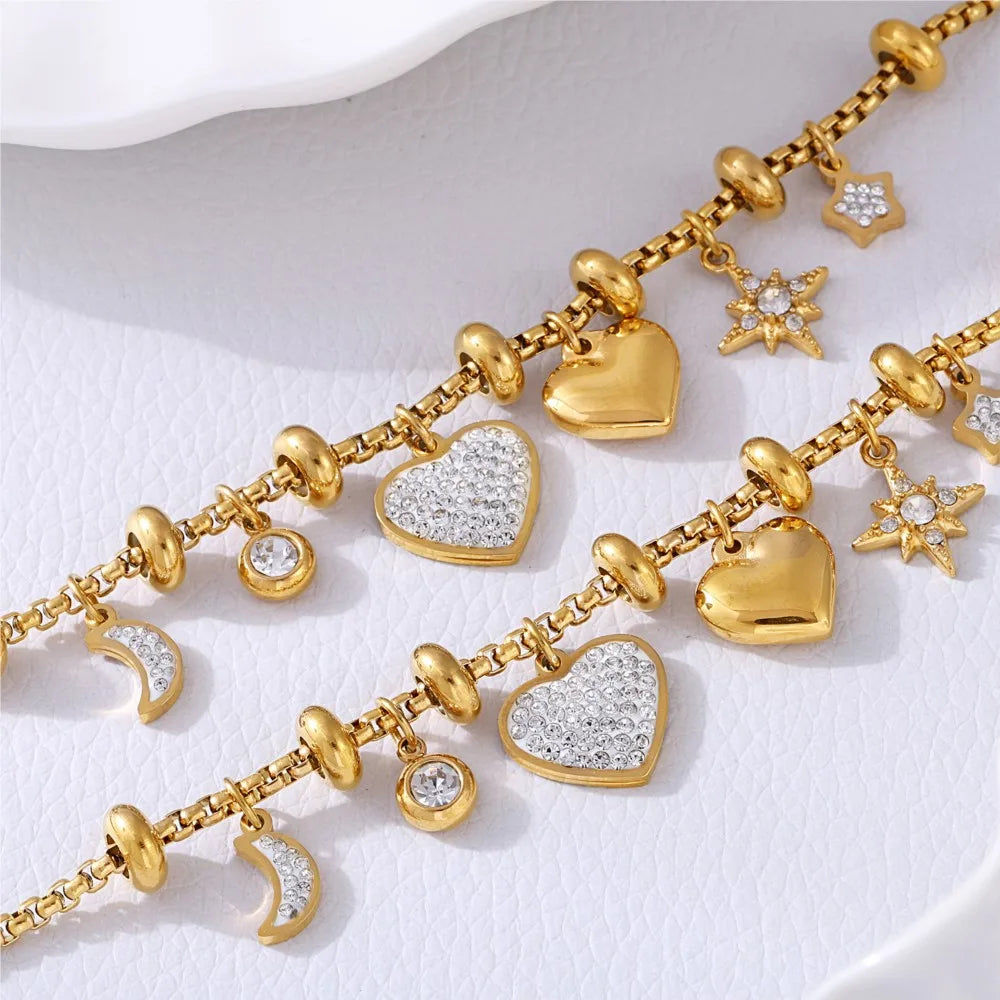 Gold Heart Charm Bracelet – Waterproof Stainless Steel