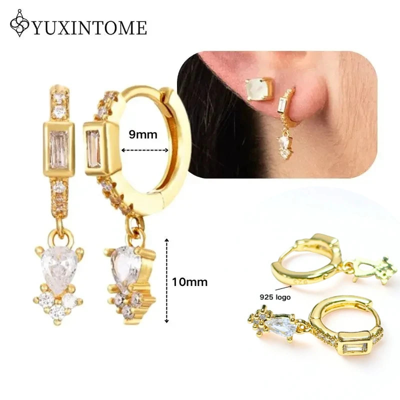 Crystal Water Drop Huggie Hoop Earrings – 925 Sterling Silver