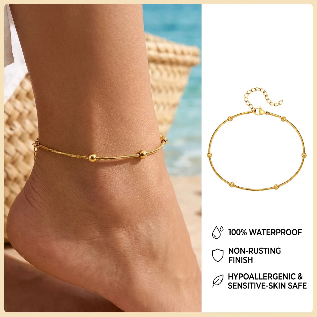 Waterproof Gold Ball Bead Anklet – Stainless Steel