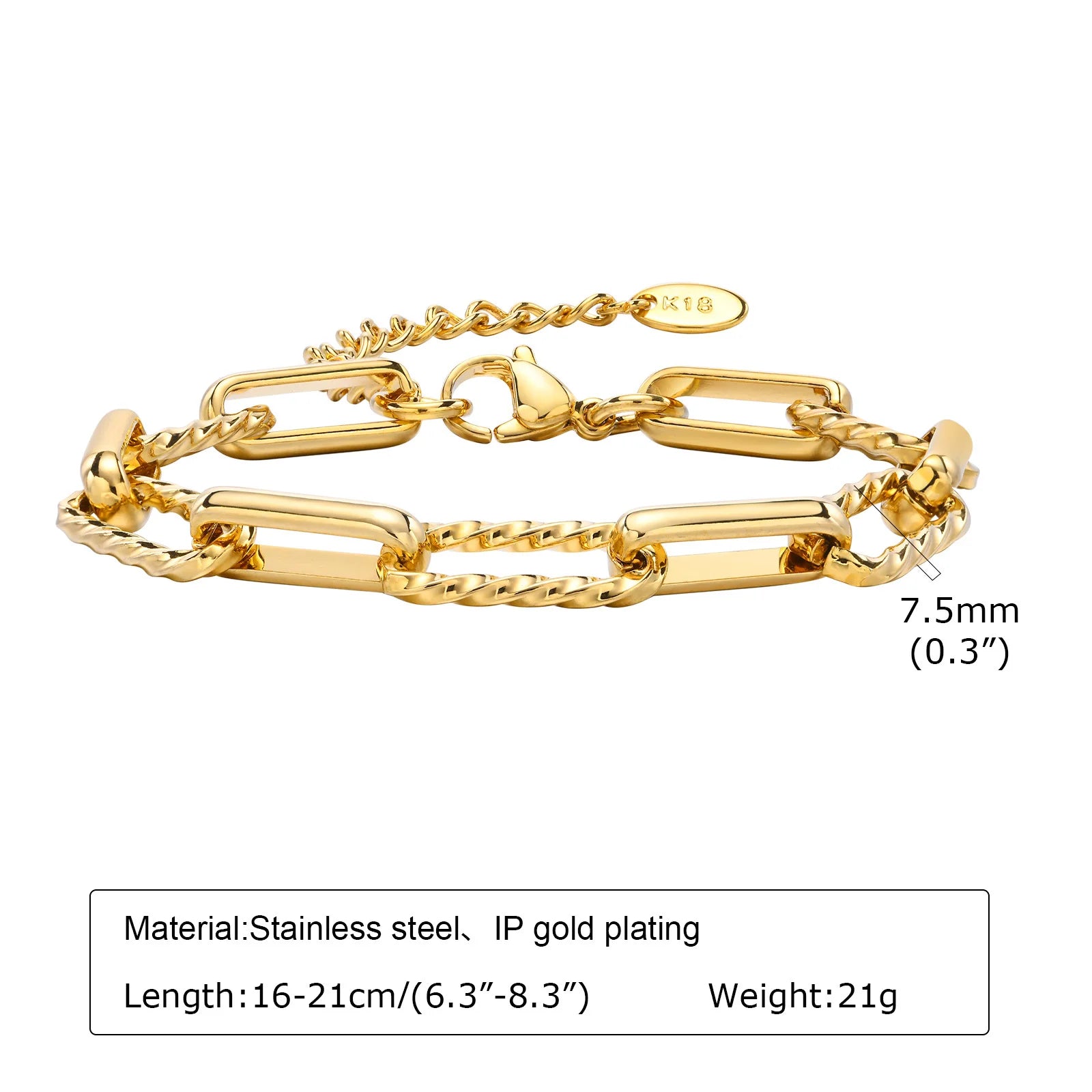Waterproof Gold Stackable Chain Bracelet – 18K Plated Steel