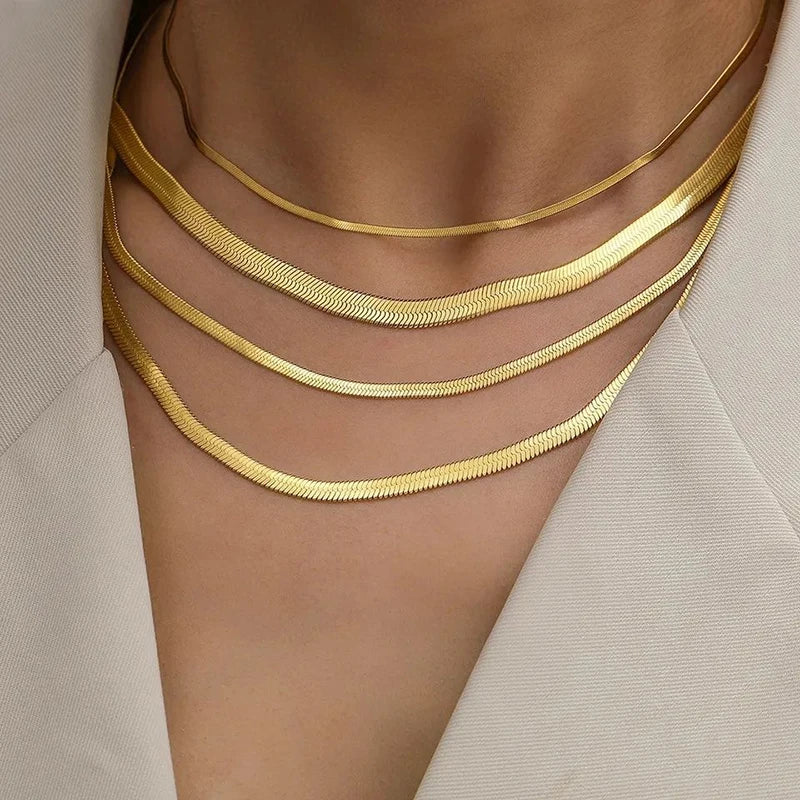 Flat Snake Chain Choker Necklace – Waterproof Stainless Steel