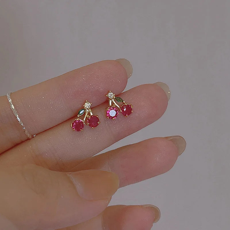 Cute Zircon Cherry Stud Earrings
