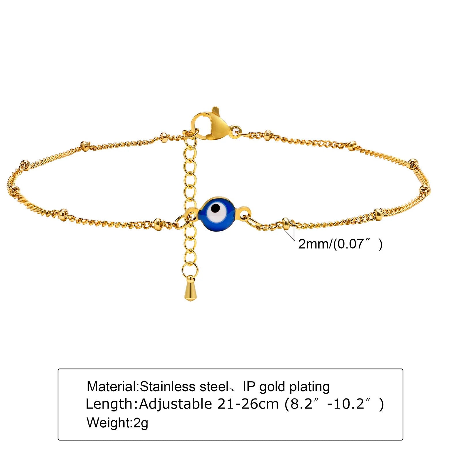 Lucky Blue Evil Eye Beaded Anklet – Waterproof Gold