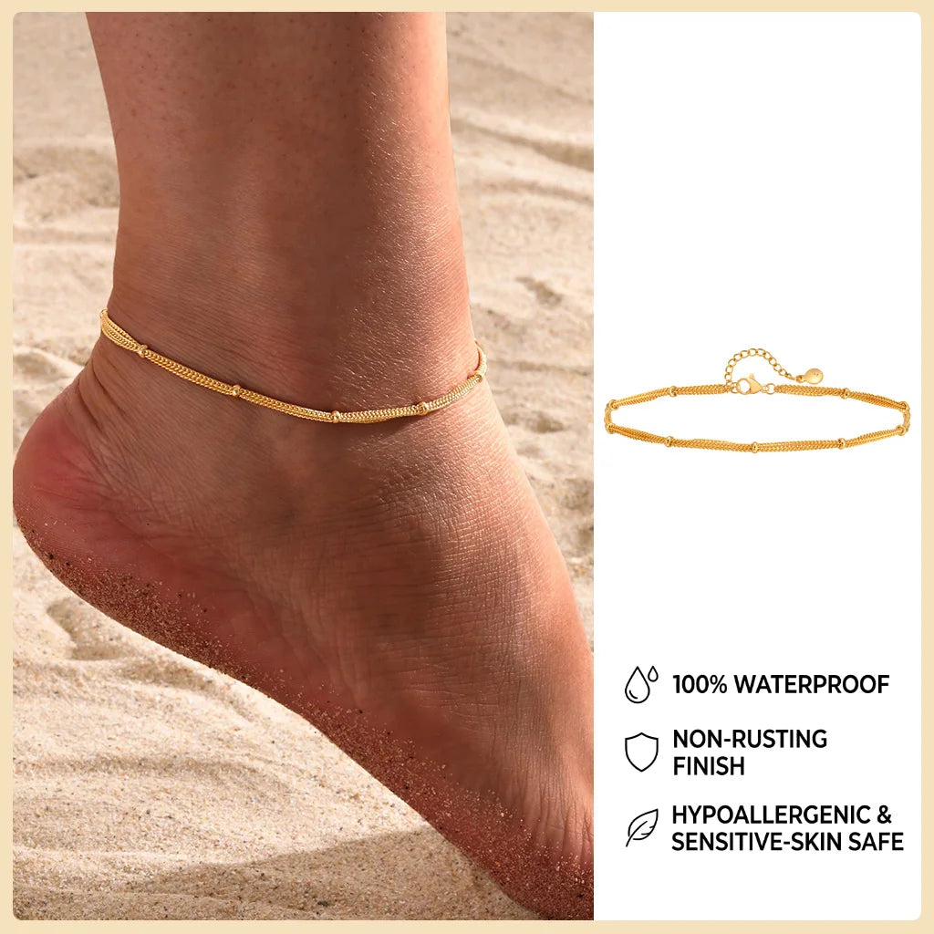 Waterproof Gold Ball Bead Anklet – Stainless Steel