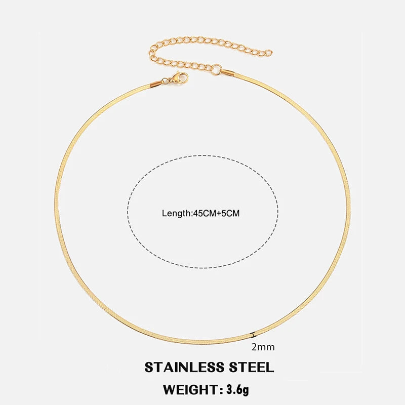 Flat Snake Chain Choker Necklace – Waterproof Stainless Steel