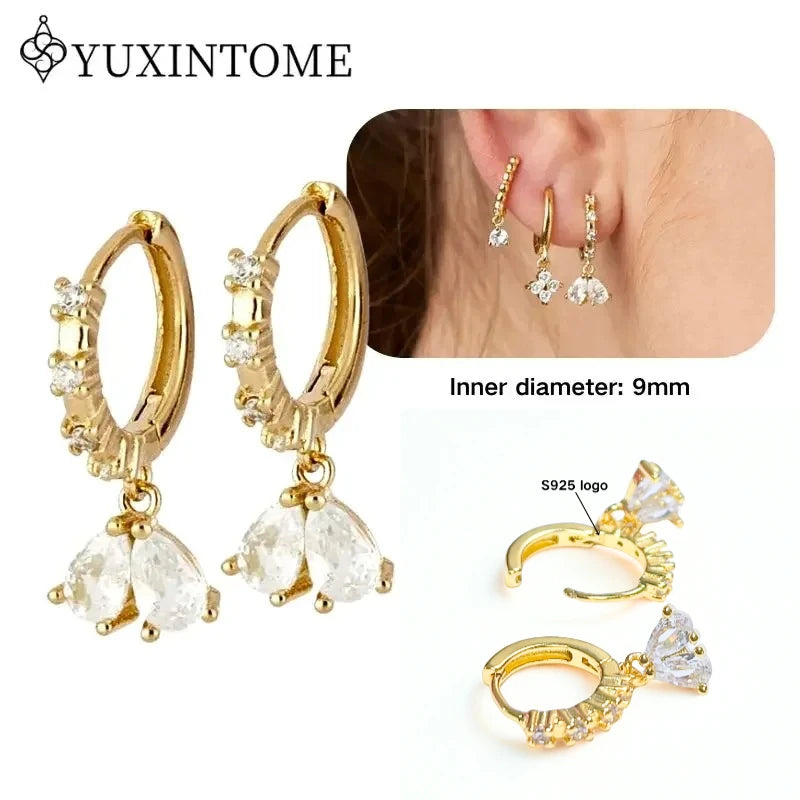 Crystal Water Drop Huggie Hoop Earrings – 925 Sterling Silver