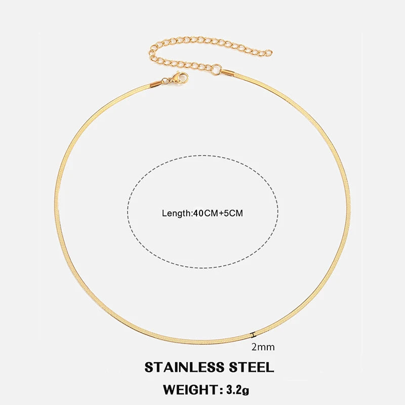 Flat Snake Chain Choker Necklace – Waterproof Stainless Steel