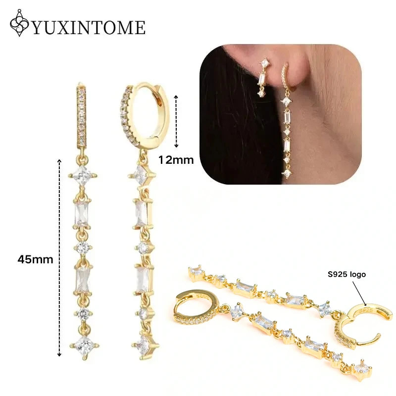 Crystal Water Drop Huggie Hoop Earrings – 925 Sterling Silver
