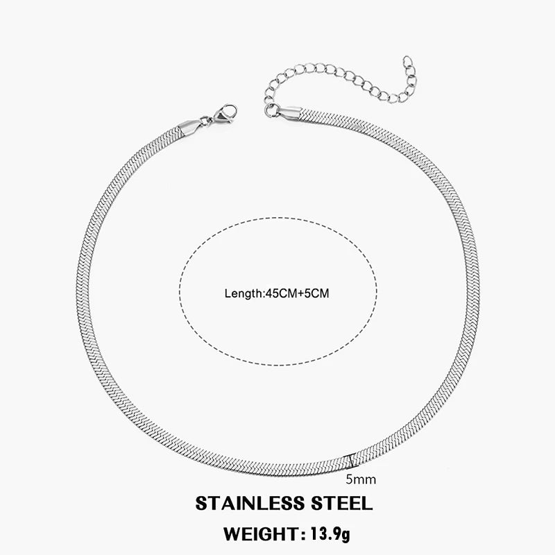 Flat Snake Chain Choker Necklace – Waterproof Stainless Steel