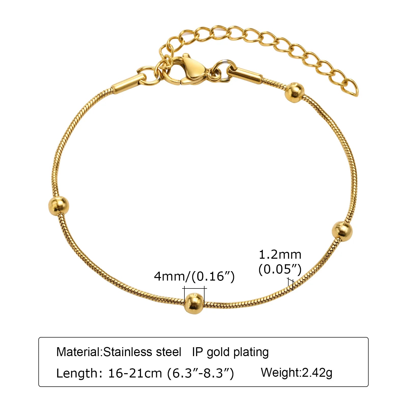 Waterproof Gold Stackable Chain Bracelet – 18K Plated Steel
