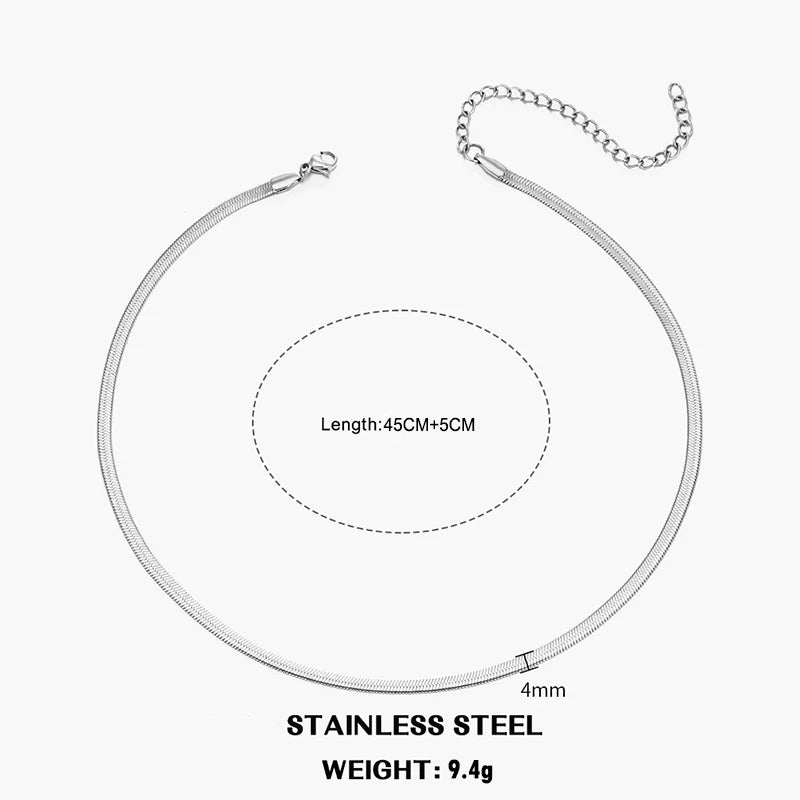Flat Snake Chain Choker Necklace – Waterproof Stainless Steel