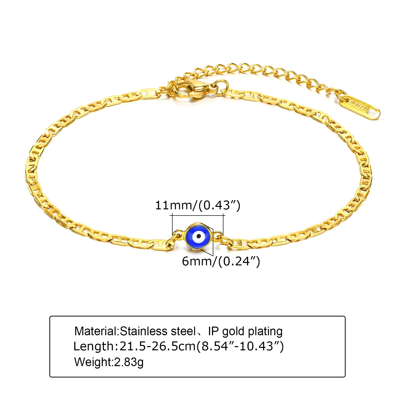 Lucky Blue Evil Eye Beaded Anklet – Waterproof Gold