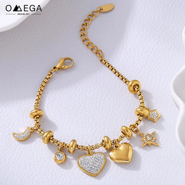 Gold Heart Charm Bracelet – Waterproof Stainless Steel