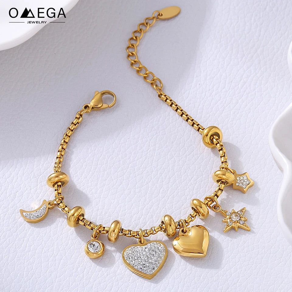 Gold Heart Charm Bracelet – Waterproof Stainless Steel