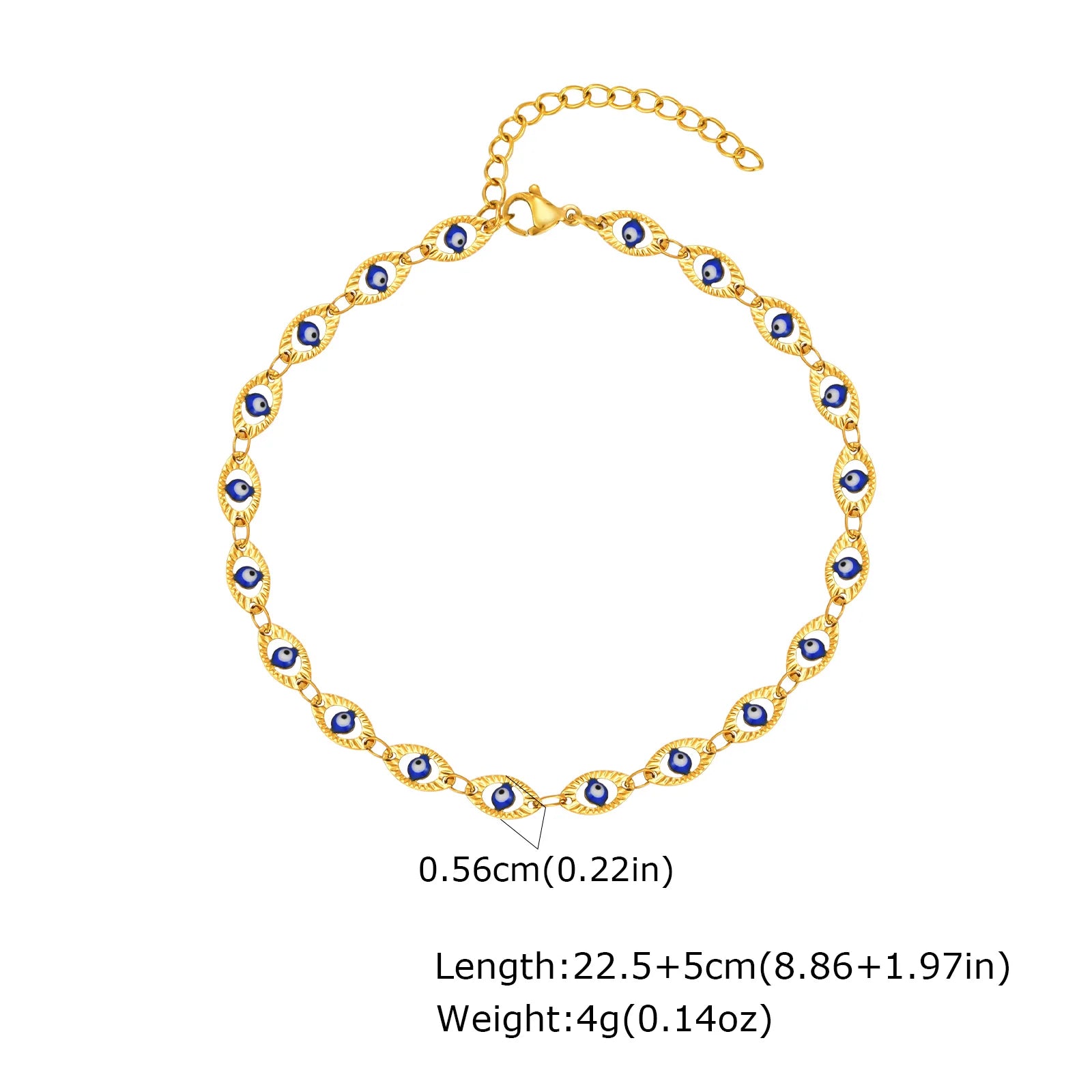 Lucky Blue Evil Eye Beaded Anklet – Waterproof Gold