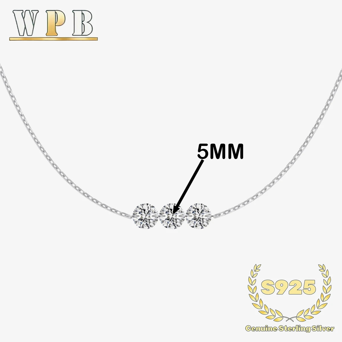 Sterling Silver Three-Stone Zircon Necklace – Adjustable