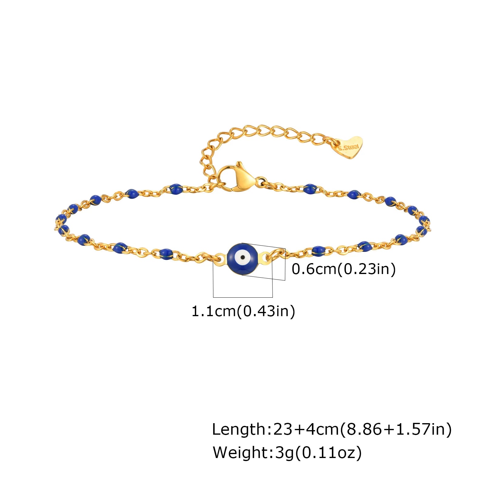 Lucky Blue Evil Eye Beaded Anklet – Waterproof Gold