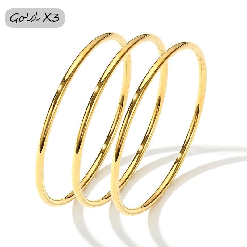 Waterproof Gold Bangle Set – 18K PVD Stainless Steel (3 Pieces)