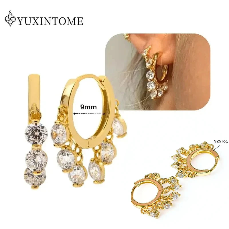 Crystal Water Drop Huggie Hoop Earrings – 925 Sterling Silver