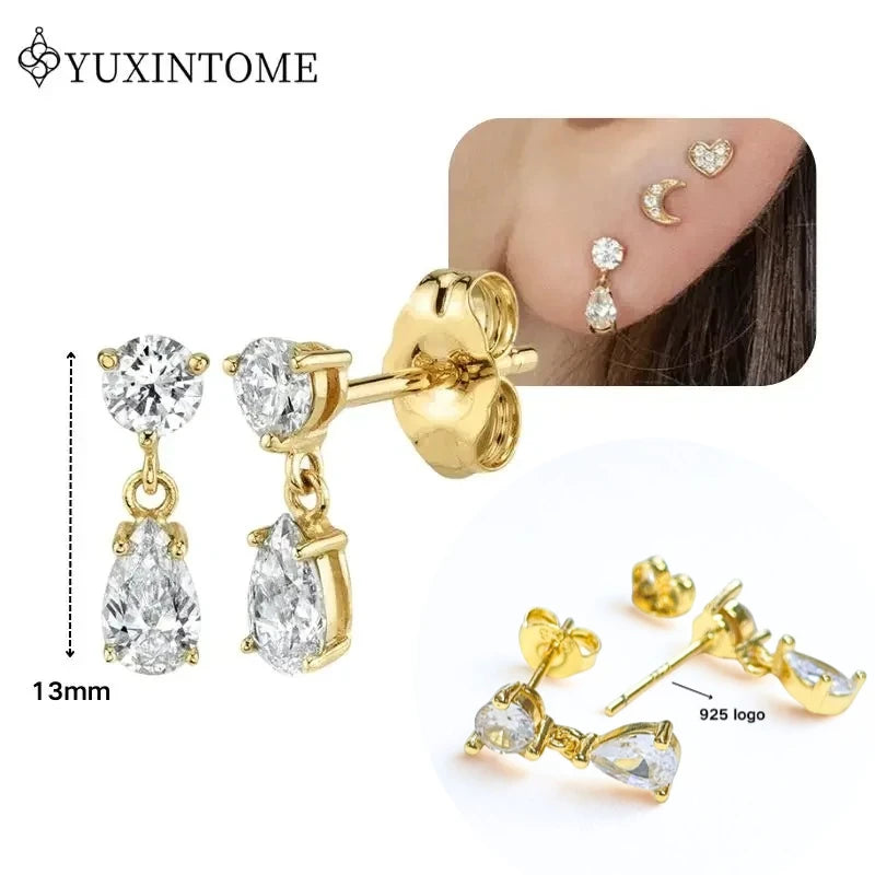 Crystal Water Drop Huggie Hoop Earrings – 925 Sterling Silver