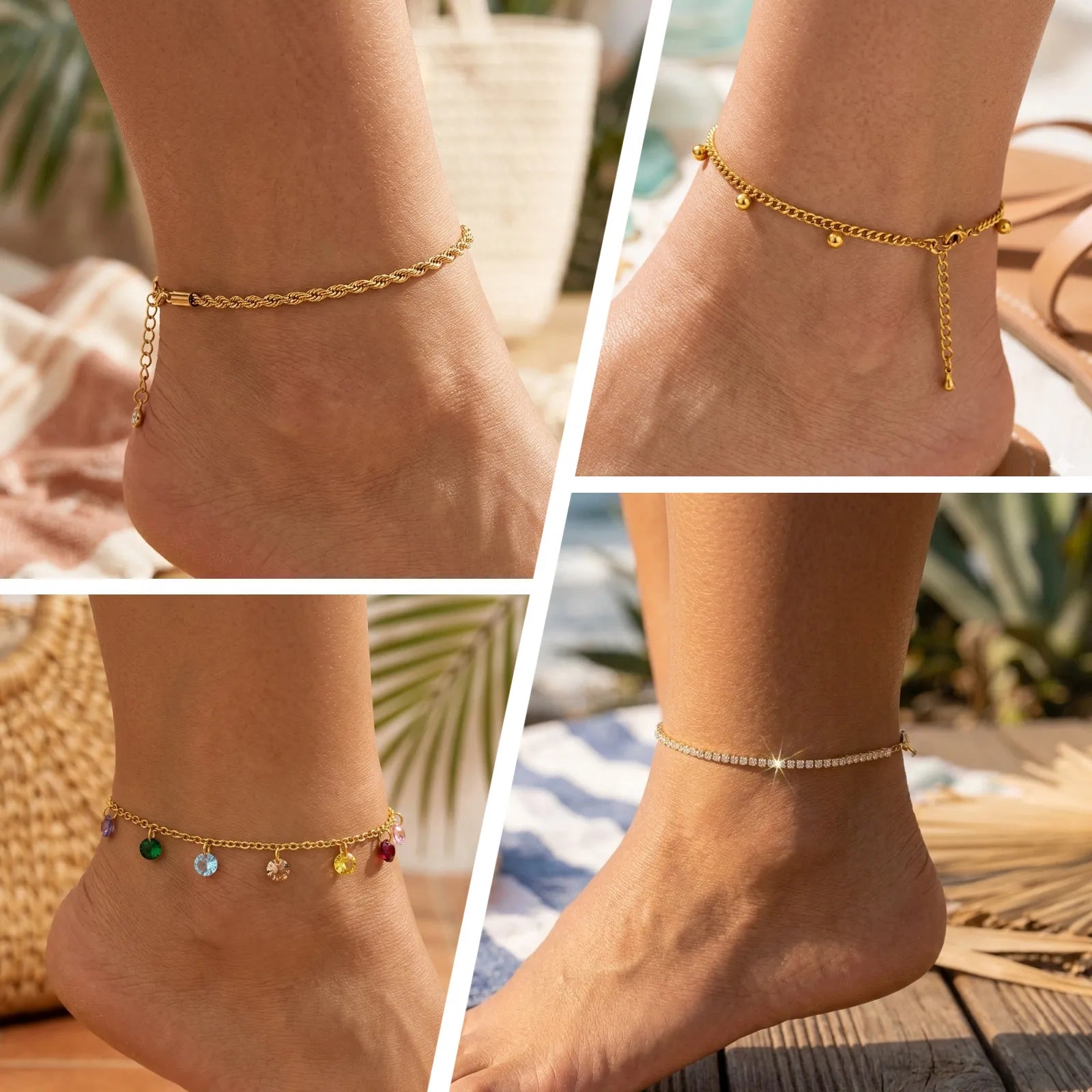 Waterproof Gold Ball Bead Anklet – Stainless Steel