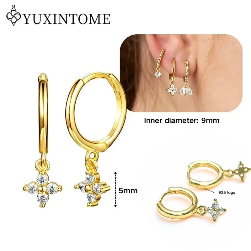 Crystal Water Drop Huggie Hoop Earrings – 925 Sterling Silver