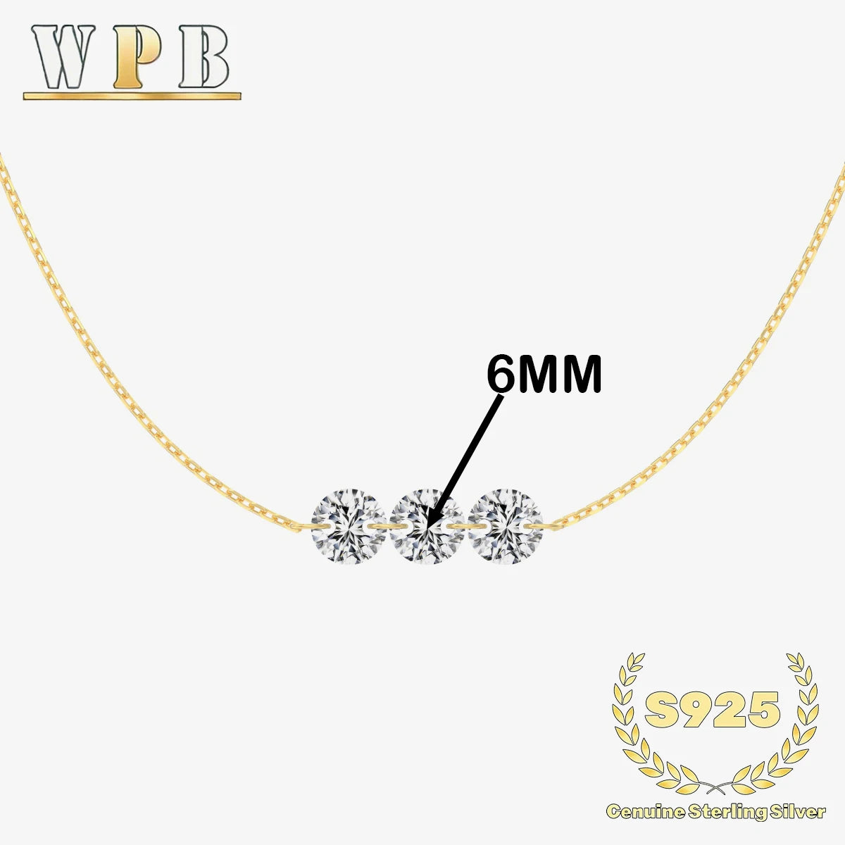 Sterling Silver Three-Stone Zircon Necklace – Adjustable