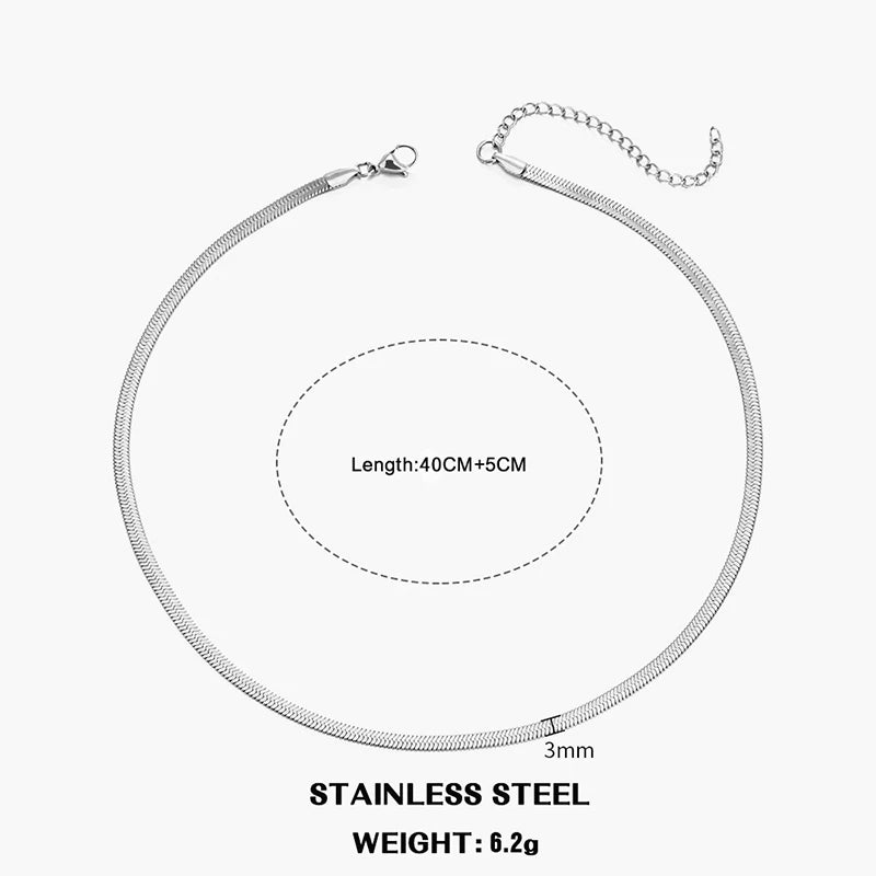 Flat Snake Chain Choker Necklace – Waterproof Stainless Steel