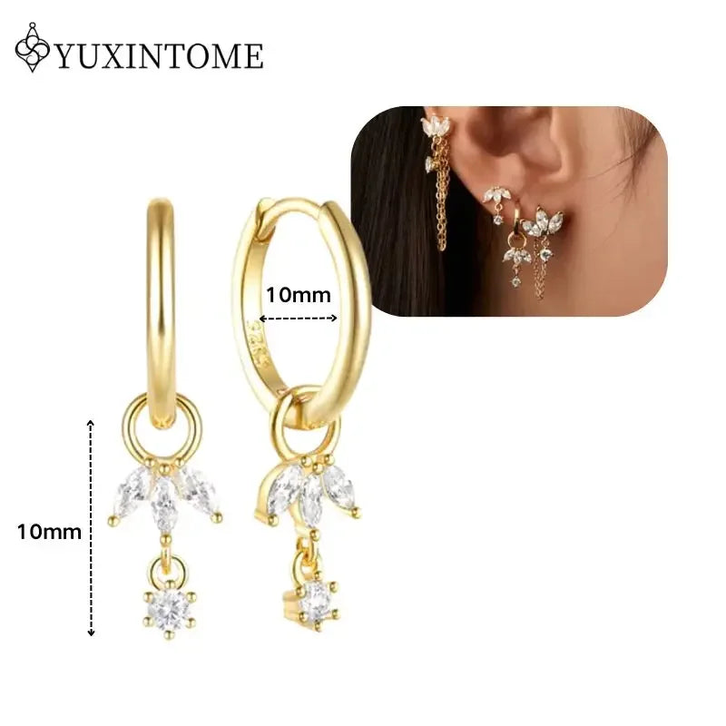 Crystal Water Drop Huggie Hoop Earrings – 925 Sterling Silver
