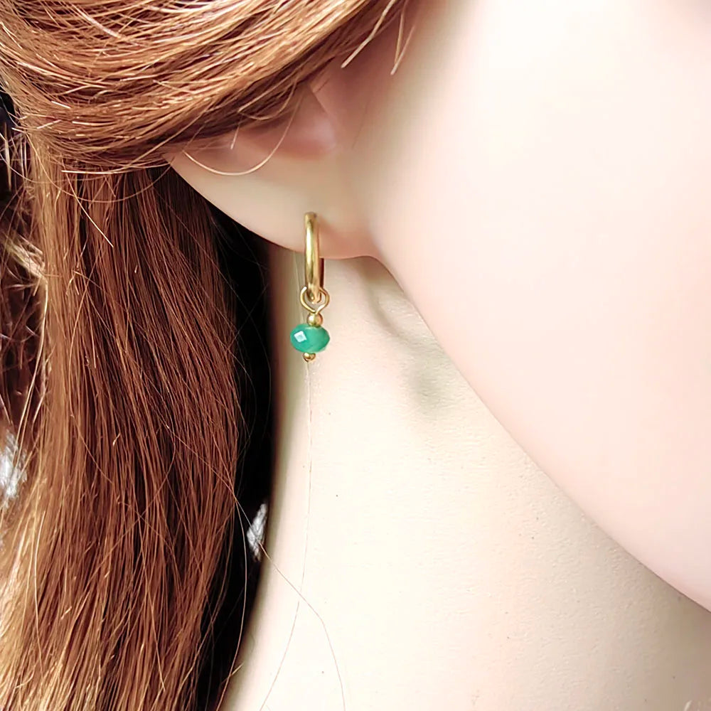 Natural Stone Huggie Hoop Earrings – Gold Tone