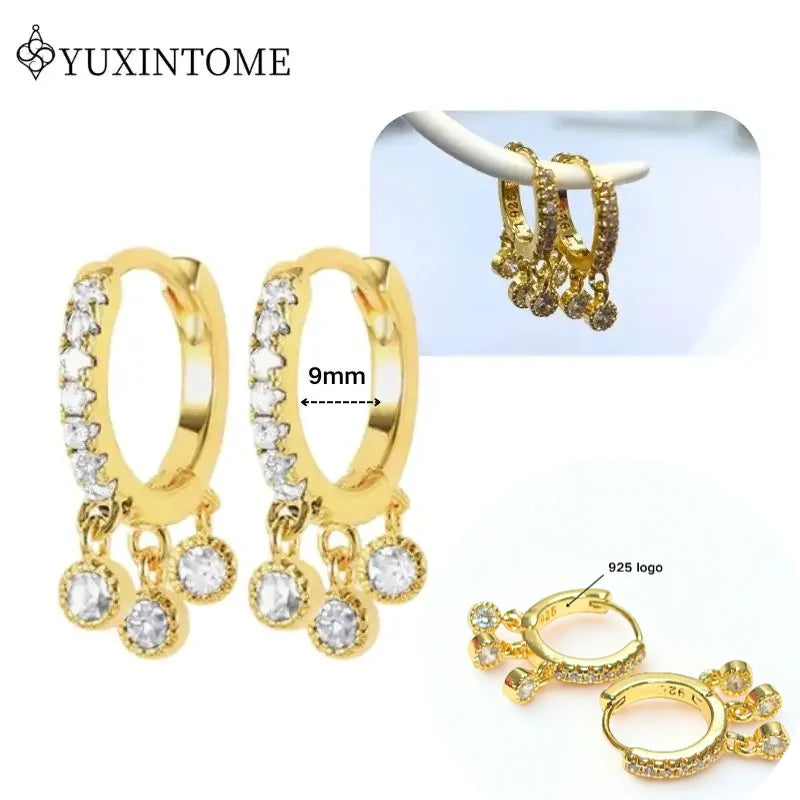 Crystal Water Drop Huggie Hoop Earrings – 925 Sterling Silver