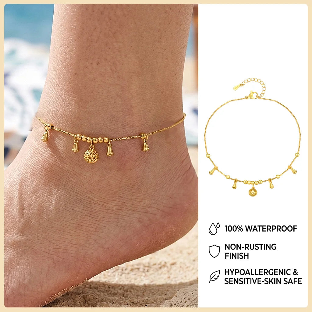 Waterproof Gold Ball Bead Anklet – Stainless Steel