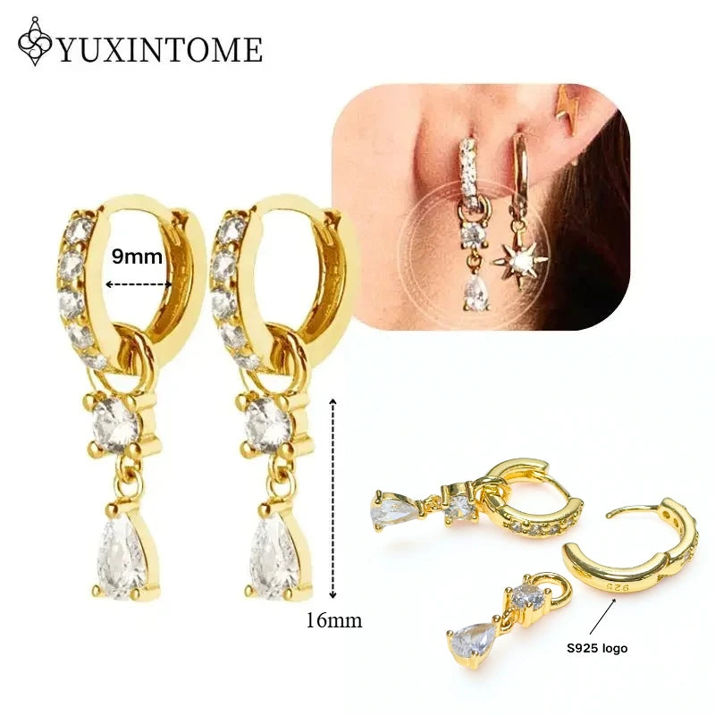 Crystal Water Drop Huggie Hoop Earrings – 925 Sterling Silver