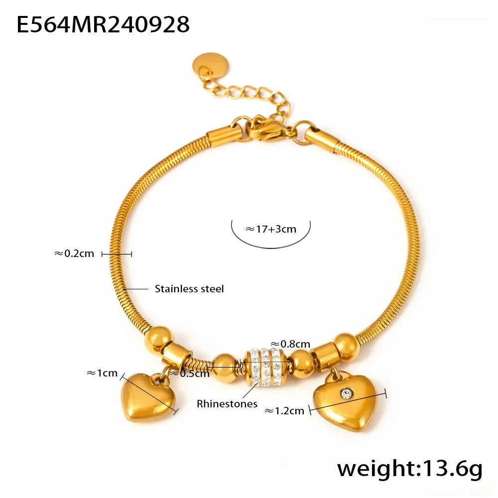 Gold Heart Charm Bracelet – Waterproof Stainless Steel