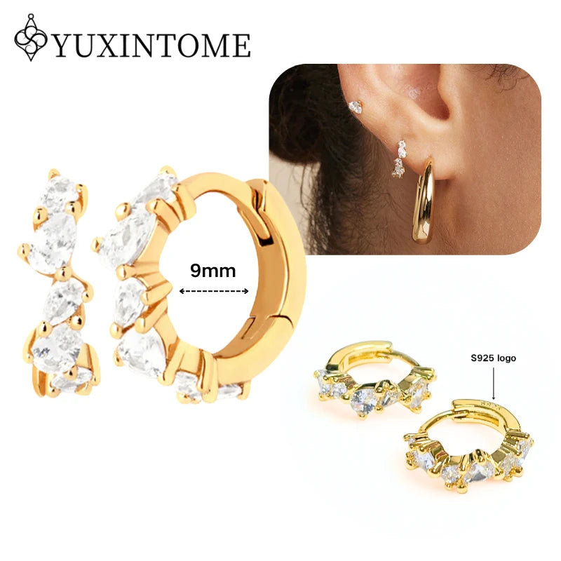 Crystal Water Drop Huggie Hoop Earrings – 925 Sterling Silver