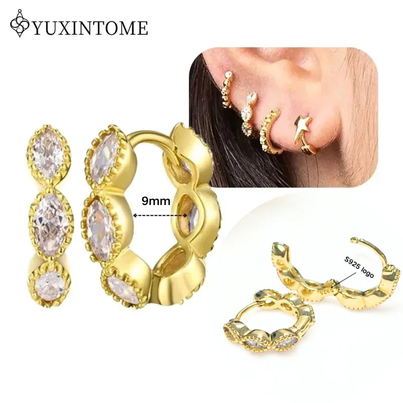 Crystal Water Drop Huggie Hoop Earrings – 925 Sterling Silver