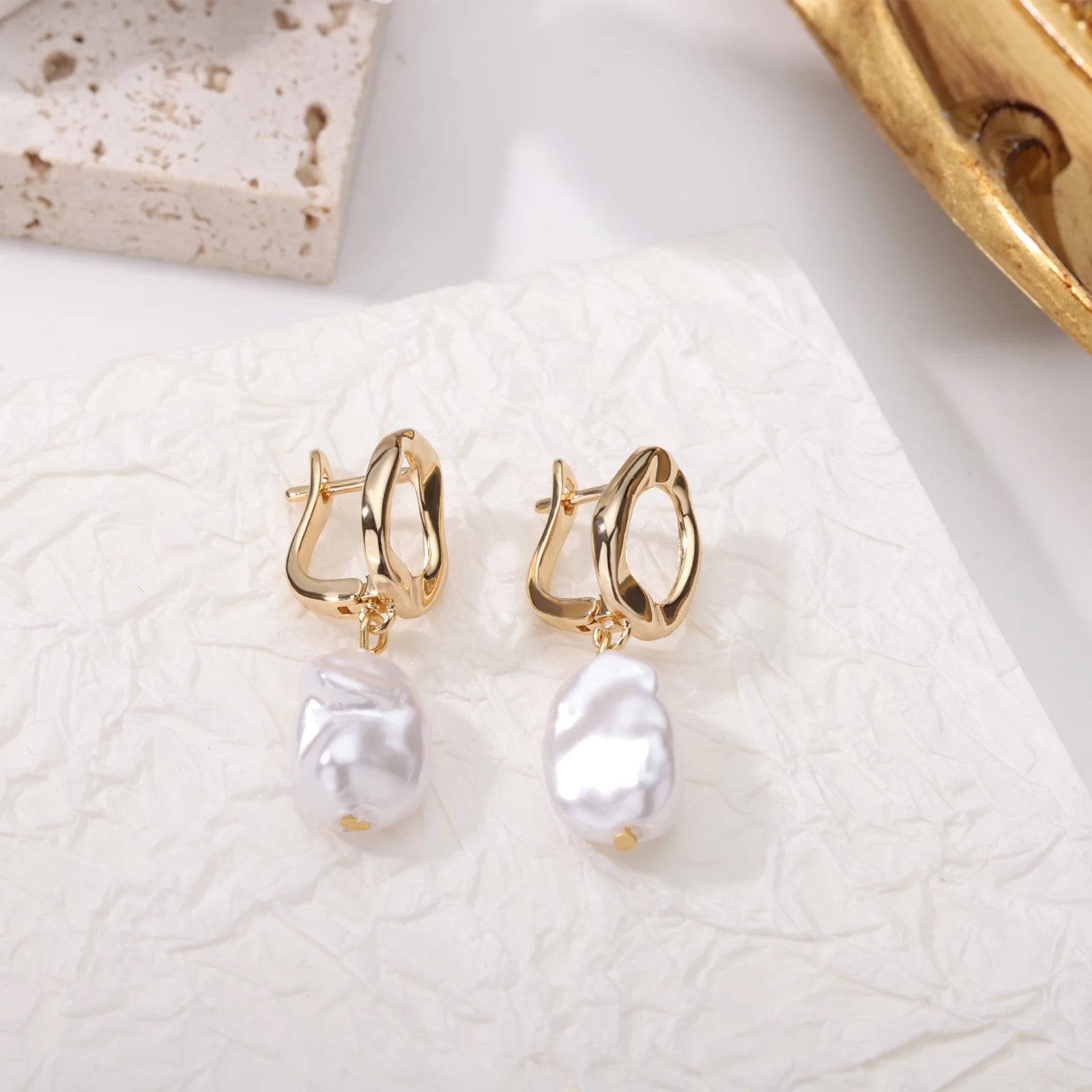Vintage Baroque Pearl Circle Drop Earrings